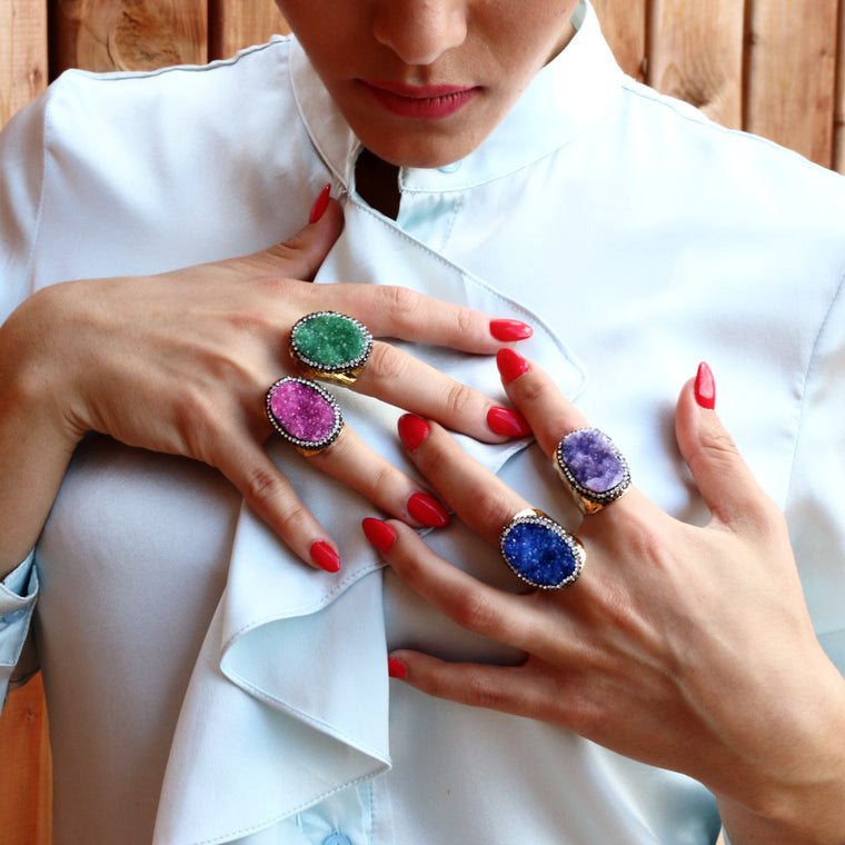 Lilac Druzy Agate Gemstone Ring