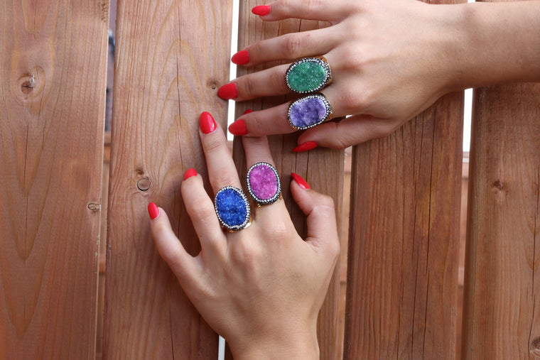 Green Druzy Agate Ring