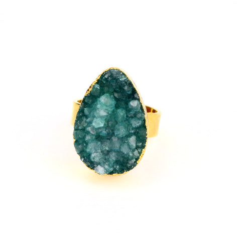 Green Druzy Agate Handmade Tear Drop Ring: - Lulugem.com